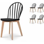 Kosmi - lot de 4 chaises de salle  manger emy noire avec pieds en bois