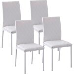 Lot de 4 chaises de salle � manger - homcom - capitonnage rhombique - pieds en m�tal - 41x50x91cm - blanc ...