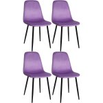 Lot de 4 chaises de salle � manger napier avec pi�tement en m�tal noir violet velours