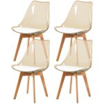 Lot de 4 chaises salle � manger avec pieds en bois de h�tre, chaises de cuisine transparentes marron ...