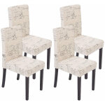 D�coshop26 - lot de 4 chaises de salle � manger en tissu cr�me imprim� pieds fonc�s cds04130
