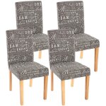 D�coshop26 - lot de 4 chaises de salle � manger en tissu imprim� gris pieds clairs cds04119