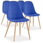 Cotecosy - lot de 4 chaises scandinaves gao tissu bleu