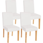 Hhg - lot de 4 chaises de s�jour littau, simili - cuir, blanc mat, pieds clairs