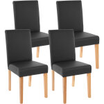 Hhg - lot de 4 chaises de s�jour littau, simili - cuir, noir mat, pieds clairs