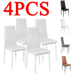 Lot de 4 chaises, si�ges en simili cuir, pieds en m�tal, sgs tested, pour salon, salle � manger, blanc ...