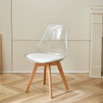 Lot de 4 chaises transparentes - chaises scandinaves avec coussin d'assise en cuir - pour salles  manger, ...