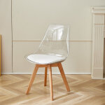Lot de 4 chaises transparentes - chaises scandinaves avec coussin d'assise en cuir - pour salles � manger, ...