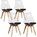 Lot de 4 chaises transparentes - chaises scandinaves avec coussin d'assise en cuir - pour salles  manger, ...