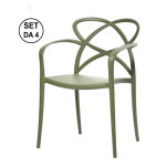 Lot de 4 chaises empilables en polypropyl�ne vert sauge ? accoudoirs ? hauteur d?assise 45 cm ? confort ...