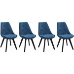 Happy garden ? lot de 4 chaises en velours nora bleues avec coussin ? pieds en bois de h�tre ? hauteur ...