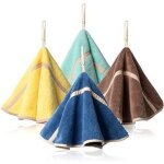 Lot de 4 essuie - mains  suspendre avec boucle de suspension absorbante en polaire corail pour salle ...