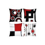 Lot de 4 housses de coussin 45, 7 x 45, 7 cm coussin dcoratif moderne abstrait rouge noir blanc et gris ...