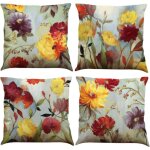 Galozzoit - lot de 4 housses de coussin 45 x 45 cm - motif floral - en coton et lin - décoration d'extérieur ... Galozzoit - lot de 4 housses de coussin 45 x 45 cm - motif floral - en coton et lin - décoration d'extérieur ...