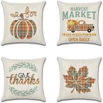 Lot de 4 housses de coussin d�coratives 45 x 45 cm, housses de coussin en lin polyester th�me automne ...