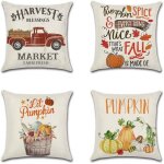 Lot de 4 housses de coussin d�coratives 45 x 45 cm, housses de coussin en lin polyester th�me automne ...