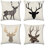 Lot de 4 housses de coussin d�coratives cerf, housses de coussin en lin polyester, housse de coussin, ...