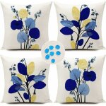 Lot de 4 housses de coussin d'extrieur impermables en forme de feuilles bleu marine - dcoration artistique ...