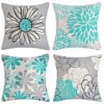 Lot de 4 housse de coussin d'ext�rieur, imperm�able housse de coussin housse coussin en lin en tournesol ...