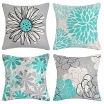 Lot de 4 housse de coussin d'ext�rieur, imperm�able housse de coussin housse coussin en lin en tournesol ...