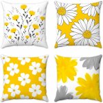 Lot de 4 housses de coussin d'extrieur, motif fleur de moutarde jaune, marguerite, coussin de jardin, ...