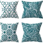 Lot de 4 housses de coussin d'ext�rieur, plante verte, coussins d�coratifs pour jardin (45 x 45 cm, turquoise) ...
