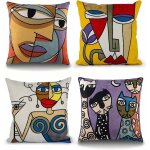 Lot de 4 housses de coussin picasso 45 x 45 cm brod�es coton lin canap� housses de coussin scandinave ...