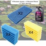 Le poisson qui jardine - lot de 4 mousses de filtration + bactries 2500 ml 4 jaunes + 4 bleues + 2 tapis ...