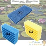 Le poisson qui jardine - lot de 4 mousses de filtration jaunes + 4 bleues + 2 tapis japonais, de remplacement ... Le poisson qui jardine - lot de 4 mousses de filtration jaunes + 4 bleues + 2 tapis japonais, de remplacement ...