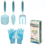 Lot de 4 outils de jardinage pour enfants - truelle r�teau et fourchette - gants de jardinage - mini ...