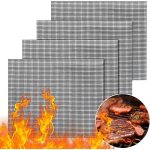 Lot de 4 pi�ces grille barbecue, filet barbecue tapis de cuisson r�utilisable et d�coupable grille anti ...