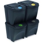 Lot de 4 poubelles de recyclage - tri en plastique anthracite - 25l