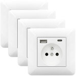 Lot de 4 prise murale 16a avec usb et type c ? prise �lectrique encastrable 5v / 2. 1a pour smartphone ...