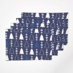 Lot de 4 sets de table nol sapins bleu en coton - homescapes