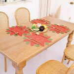 Lot de 4 sets de table poinsettia de nol lot de 4 napperons de fleurs de poinsettia rouges et verts ...