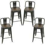 Lot de 4 tabourets de bar design en m�tal robuste i dossier et repose - pied i chaise haute de cuisine ...