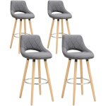 Woltu - lot de 4 tabourets de bar en lin et bois massif avec dossier et repose - pieds, 43x43x91cm, gris ...