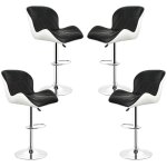 Lot de 4 tabouret de bar maison petit d�jeuner table pivotante r�glable en hauteur noir - blanc