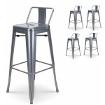 Kosmi - lot de 4 tabourets de bar en m�tal silver avec dossier - hauteur 76 cm