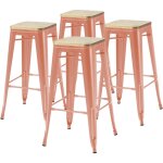 Oviala - lot de 4 tabourets de bar en m�tal mat terracotta et bois