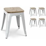 Kosmi - lot de 4 tabourets en m�tal blanc mat style industriel et assise en bois clair - hauteur 46 cm ...
