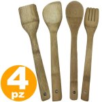 Lot de 4 ustensiles de cuisine en bambou louche fourchette spatule en bois