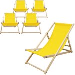 Lot de 5 chaises longues pliantes en bois chiliennes, jaune, dossier r�glable, 3 positions de couchage, ...