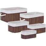 Beliani - lot de 5 paniers teinte bois sombre en bambou avec couvercle corbeille  linge talpe
