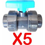Lot de 5 vannes  coller 50mm 11 / 2 double union dmontable pvc pression pn16 vanne  boisseau 50 mm ...
