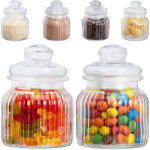 Lot de 6 bocaux en verre, 700 ml, couvercle, pour aliments dans la cuisine, candy bar, hermtique, transparent ...
