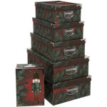 Lot de 6 bo�tes de rangement avec poign�es et coins en m�tal motif casse noisette - feeric christmas