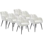 Lot de 6 chaises avec accoudoirs - tissu bouclette et mtal noir - blanc - pega de pascal morabito