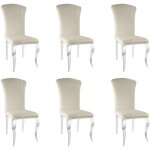 Homy france - lot de 6 chaises baroque louis chrome velours beige