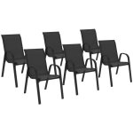 Idmarket - lot de 6 chaises de jardin lyma m�tal et textil�ne empilables noires